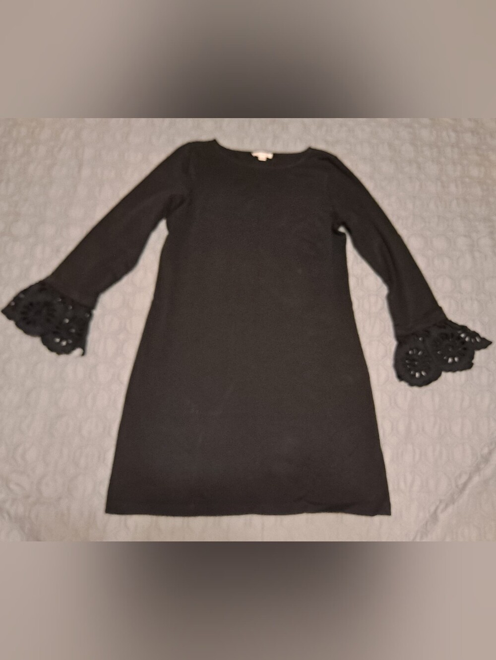 Beach Lunch Lounge Black Dress with Lace Bell Sleeves Sz M